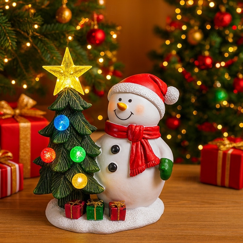 1 Pc 17CM/6.69Inch Outdoor Solar Waterproof Christmas Snowman Christmas Tree Desktop Decorative Light Pendant Light LED Colorful Light Party Festival Atmosphere Light
