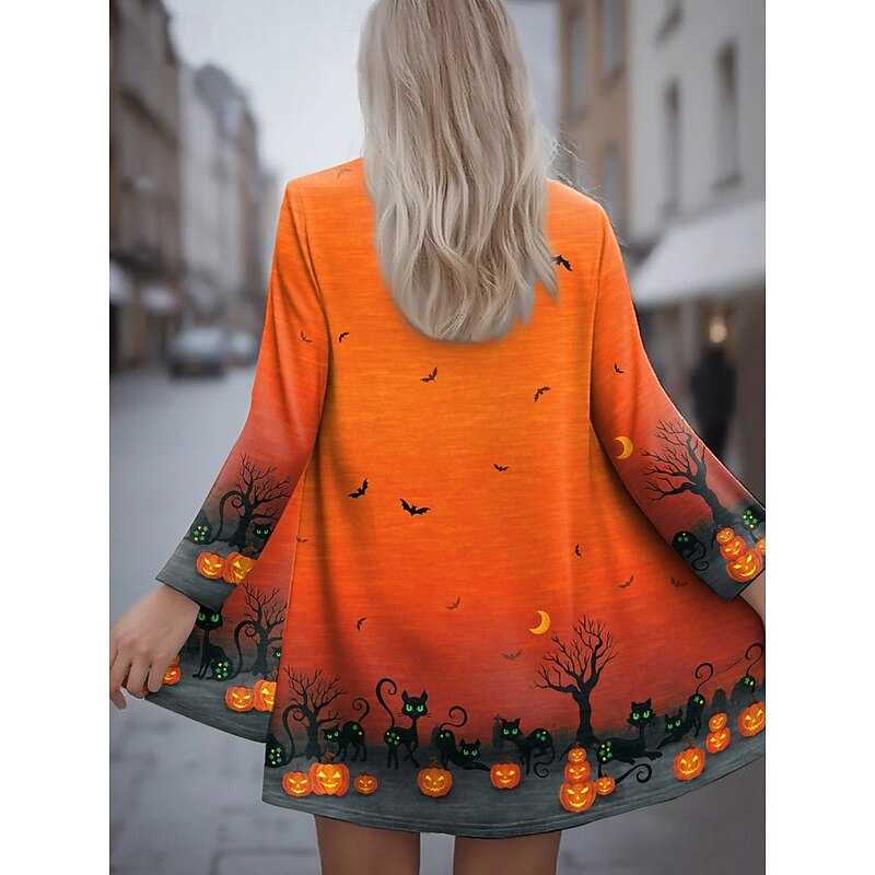 Halloween Women's Casual Jacket Pumpkin Warm Comfortable Irregular Hem Open Front Elegant Vintage Modern Pumpkin Street Casual Daily Long Collarless  Long Sleeve Outerwear Blue Purple Orange Spring