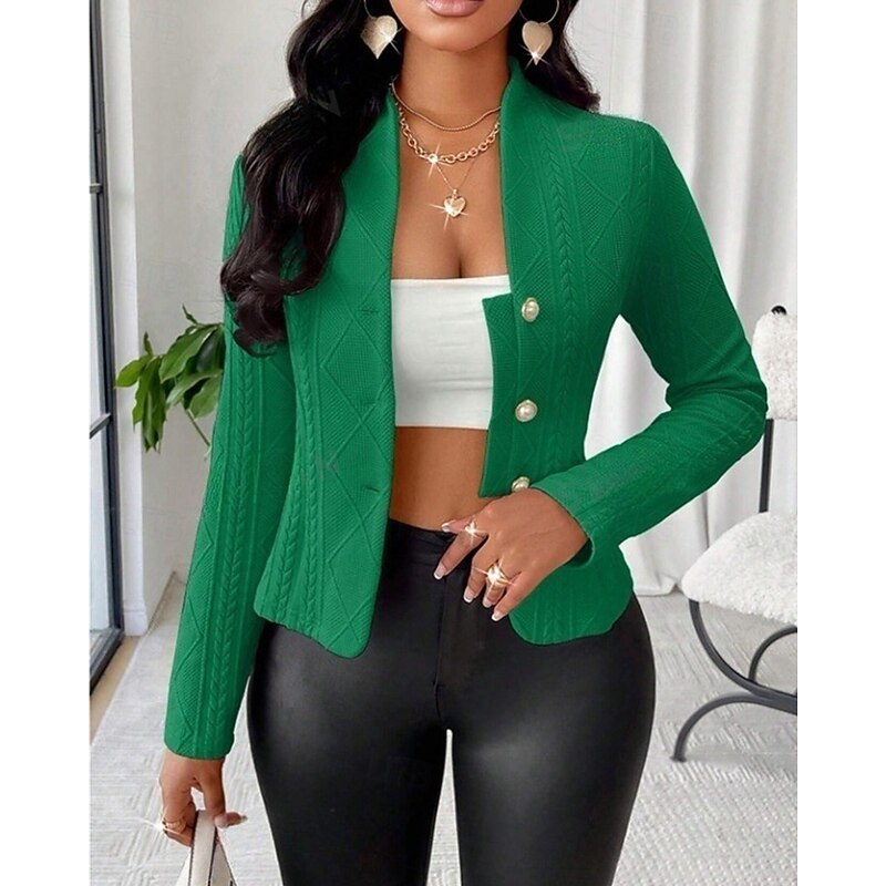 Women's Casual Jacket Comfortable Buttons Elegant Fashion Plain Going out Casual Daily Weekend Single Breasted Short V Neck Regular Fit Long Sleeve Outerwear White Pink Brown Spring Fall4