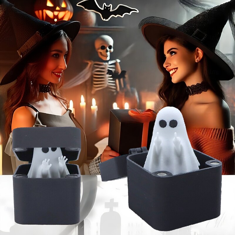 Cute Halloween Middle Finger Cute Ghost Decoration in a Box Funny Gag Gift & Fidget Toy Quirky Halloween Office Prank Cute Ghost Decoration Gift Box3
