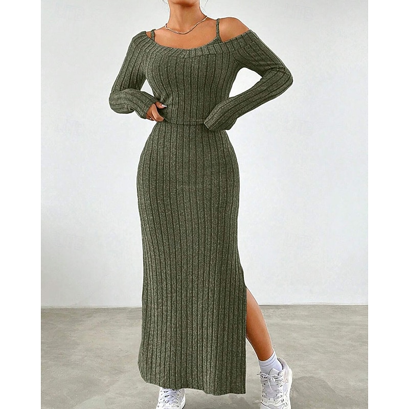 Women's Midi Dress Dress Set Sheath Dress Fashion Modern Vacation Daily Weekend Regular Fit Plain Sleeveless Off Shoulder Army Green Spring Fall