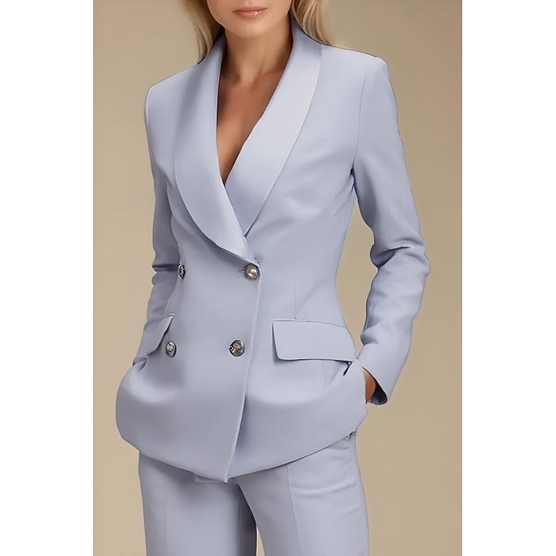 Women's 2 Pieces Suits Formal Wedding Guest Formal Evening Stretch Crepe Elegant Long Sleeve Floor Length Shawl Lapel Double Breasted