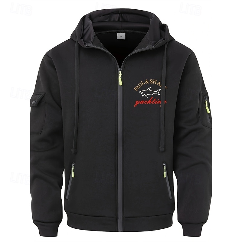 Men's Hoodie Full Zip Hoodie Black Wine Navy Blue Light Grey Hooded Animal Letter Pocket Sports & Outdoor Daily Holiday Polyester Streetwear Basic Casual Fall Winter Clothing Apparel Hoodies2