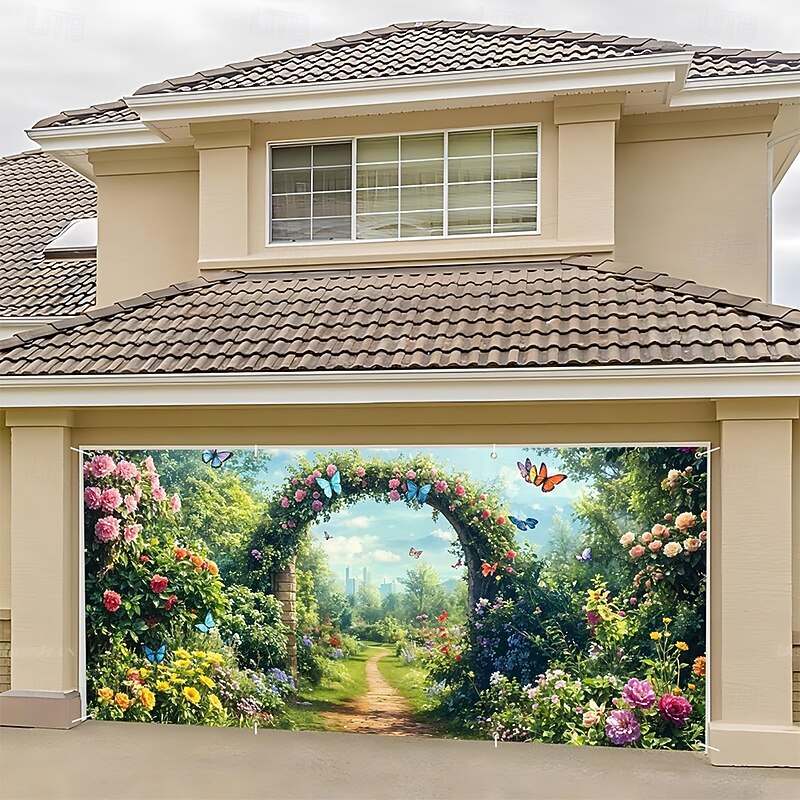 Tapestry Garage Door Cover Large Hanging Backdrop Butterfly Archway Forest Rustic Cottagecore 3D Scenic Party Outdoor Shooting Backgrounds Front Door Home Decor2