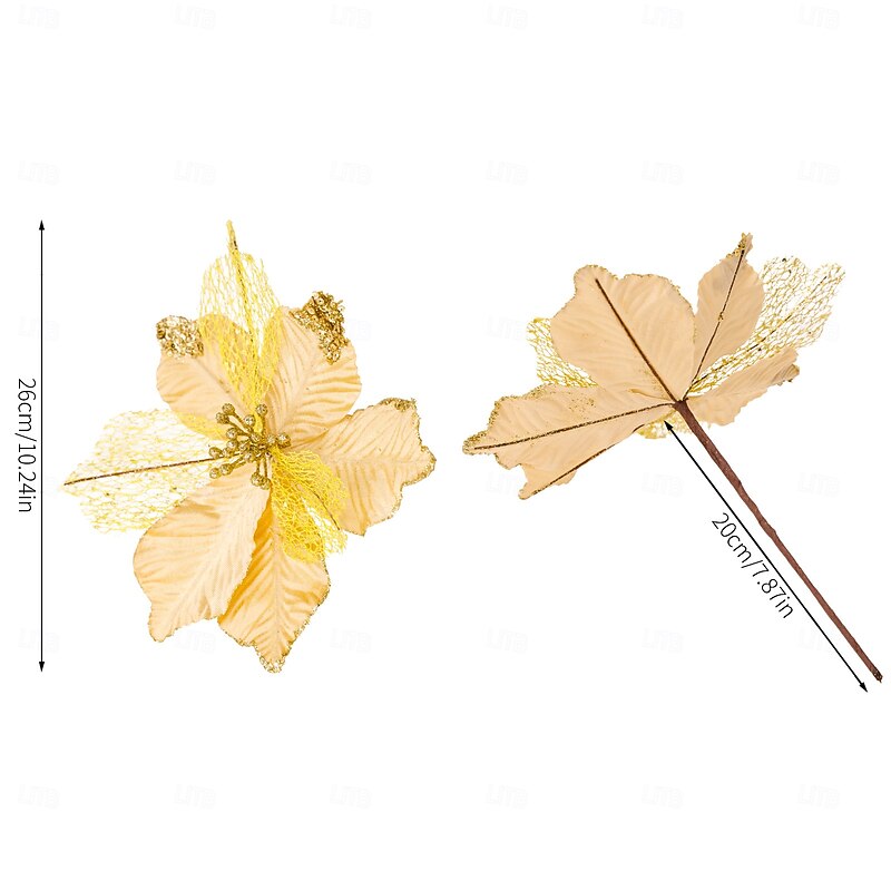 4 Pack Christmas Poinsettia Artificial Flowers Tree Ornament Gold & Red Faux Holiday Flowers with Maple Leaves for Christmas Tree, Wreaths, Centerpieces, DIY Crafts3