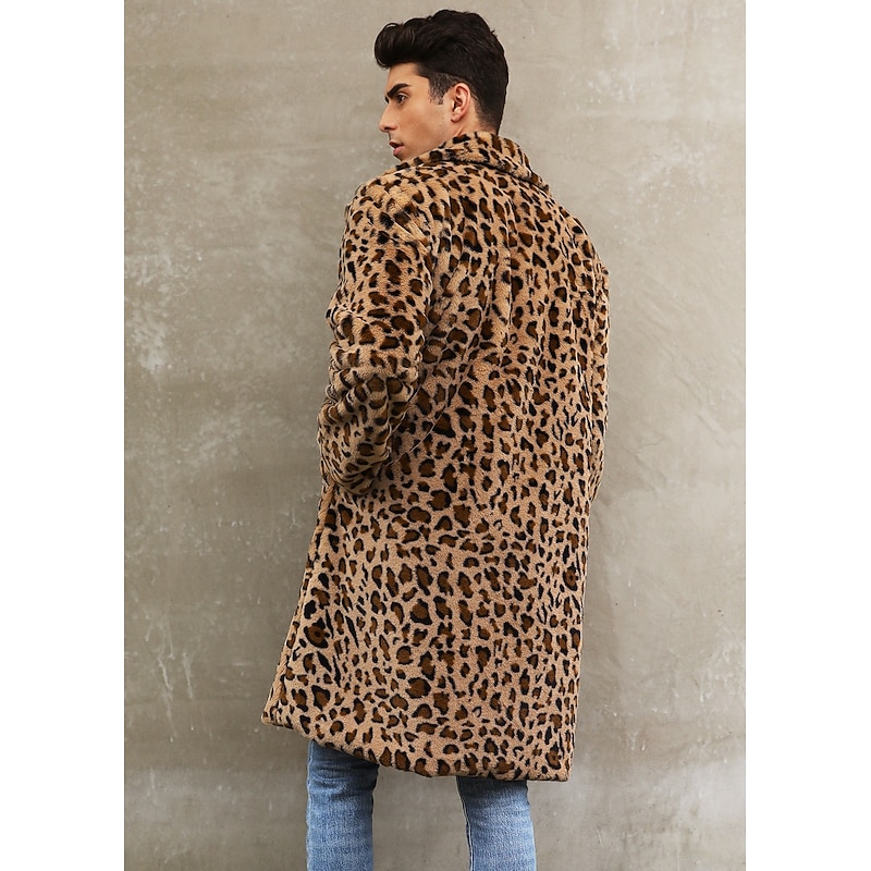 Men's Winter Coat Fur Coat Coat Vacation Casual Winter Polyester Soft Outdoor Outerwear Clothing Apparel Warm Ups Comfort Leopard Pocket Lapel2