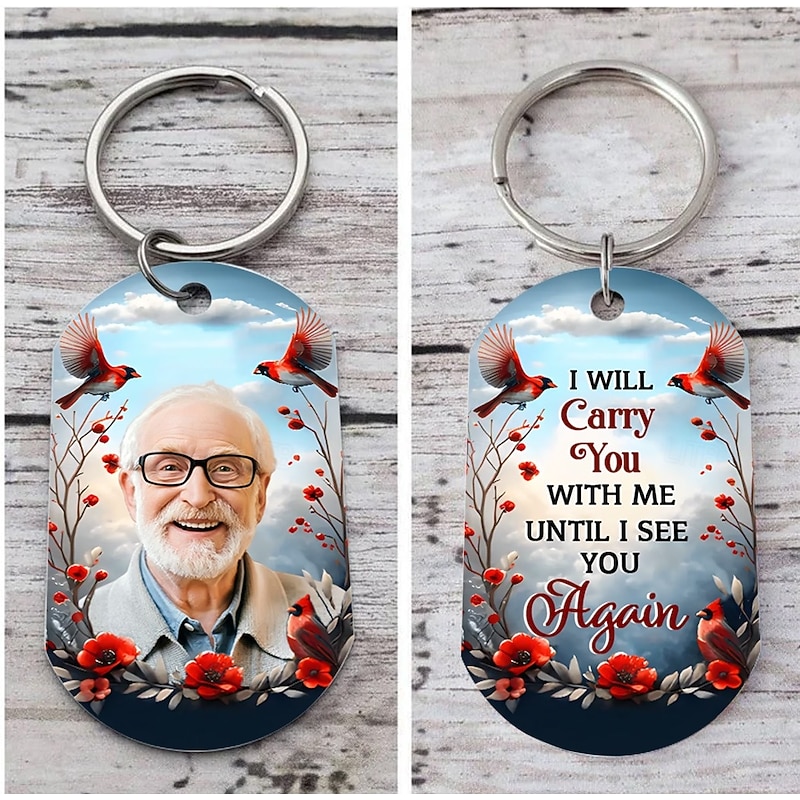 Personalized Photo Keychain Custom Memorial Gift Stainless Steel Double-Sided Memory Keyring for Family, Men & Women, Durable Christmas Gift Keepsake
