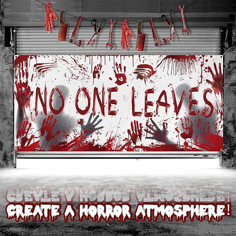 Halloween Garage Door Cover Large Hanging Backdrop Pumpkin Bloodstains 3D Dark Punk Gothic Style Party Outdoor Shooting Backgrounds Yard Haunted House Home Decor4