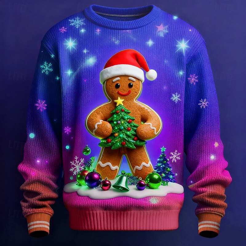 Christmas Men's Tree 3D Cartoon Bell Ugly Christmas Sweater Pullover Sweater Jumper Knitwear Crewneck Casual Vacation Daily Festival 3D Print Keep Warm Long Sleeve Spring Fall Winter Red Blue Purple