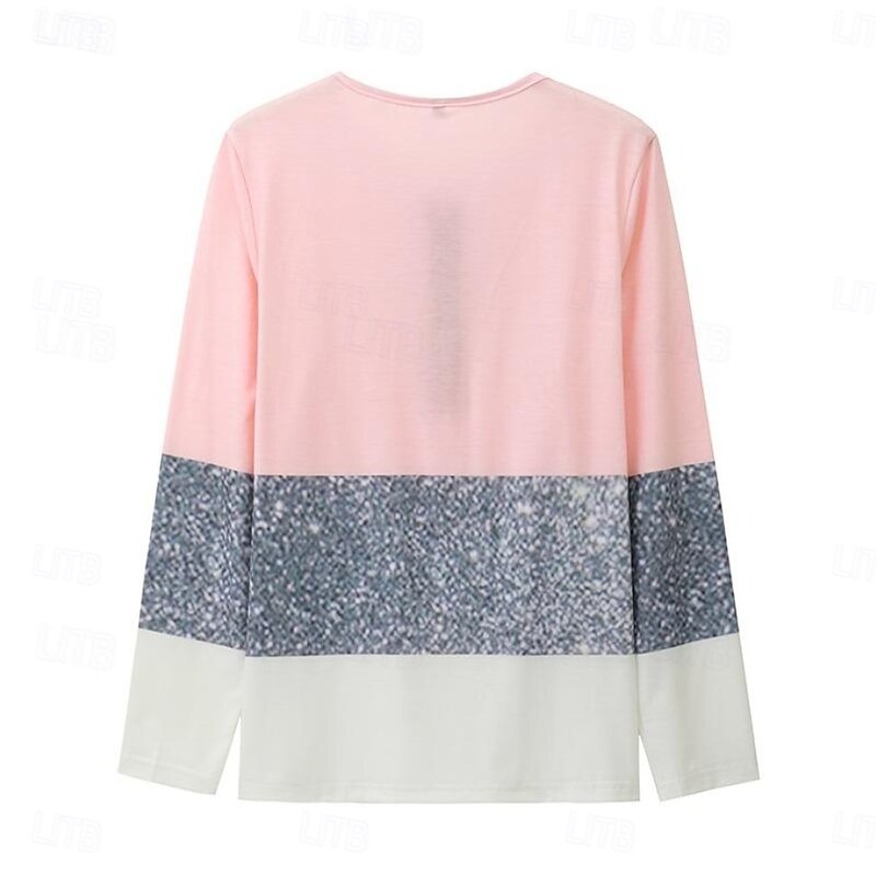 Women's T Shirt Graphic Geometric Color Block Vintage Stylish Classic Long Sleeve V Neck Round Neck Regular Tops Daily Weekend Zipper Print Yellow Pink Blue Purple Spring Fall Winter3