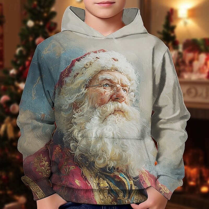 Christmas Boys' 3D Santa Claus Hoodie Long Sleeve Spring Fall Fashion Streetwear Kids 4-12 Years Hooded Outdoor Casual Daily Regular Fit4