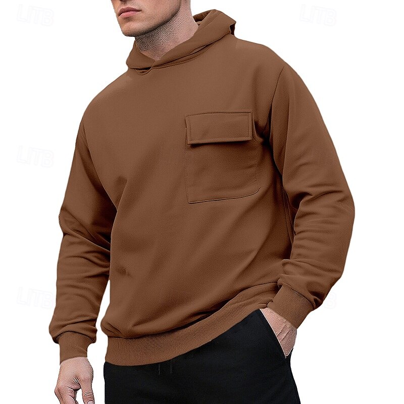 Men's Hoodie Pullover Hoodie Sweatshirt Fleece Hoodie Black Khaki Light Grey Dark Gray Coffee Hooded Plain Patchwork Sports & Outdoor Casual Daily Streetwear Cool Sportswear Spring &  Fall Clothing2