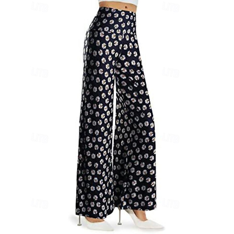 Women's Culottes Wide Leg Chinos Vacation Vintage Streetwear Full Length Medium Waist Floral Striped Elastic Waist Printing Comfortable Micro-elastic Outdoor Vacation Yoga Navy Black White Blue2