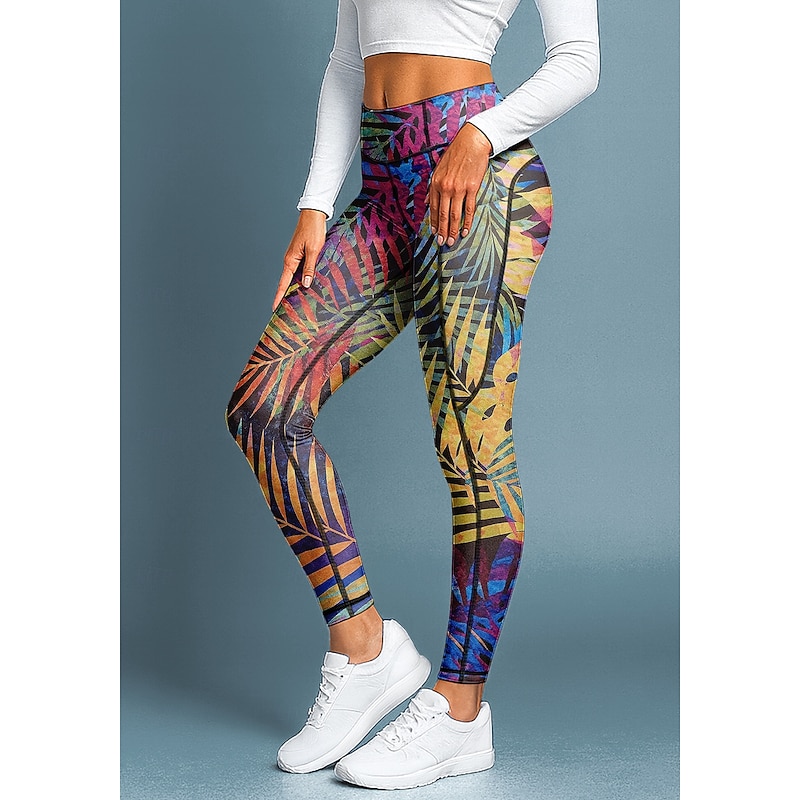 Women's pilates leggings fitness pants Gym Leggings Pockets Stamp Duty Side Pockets Pilates Gym Gym Workout Pants Tights Leggings Floral Print Rainbow Sports Activewear Stretchy Tight Fit