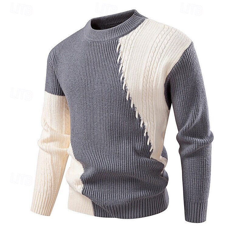 Men's Sweater Pullover Sweater Jumper Ribbed Knit Regular Tops Patchwork Knitted Color Block Crew Neck Knitwear Contemporary Casual Daily Wear Clothing Apparel Fall Yellow Apricot M L XL2