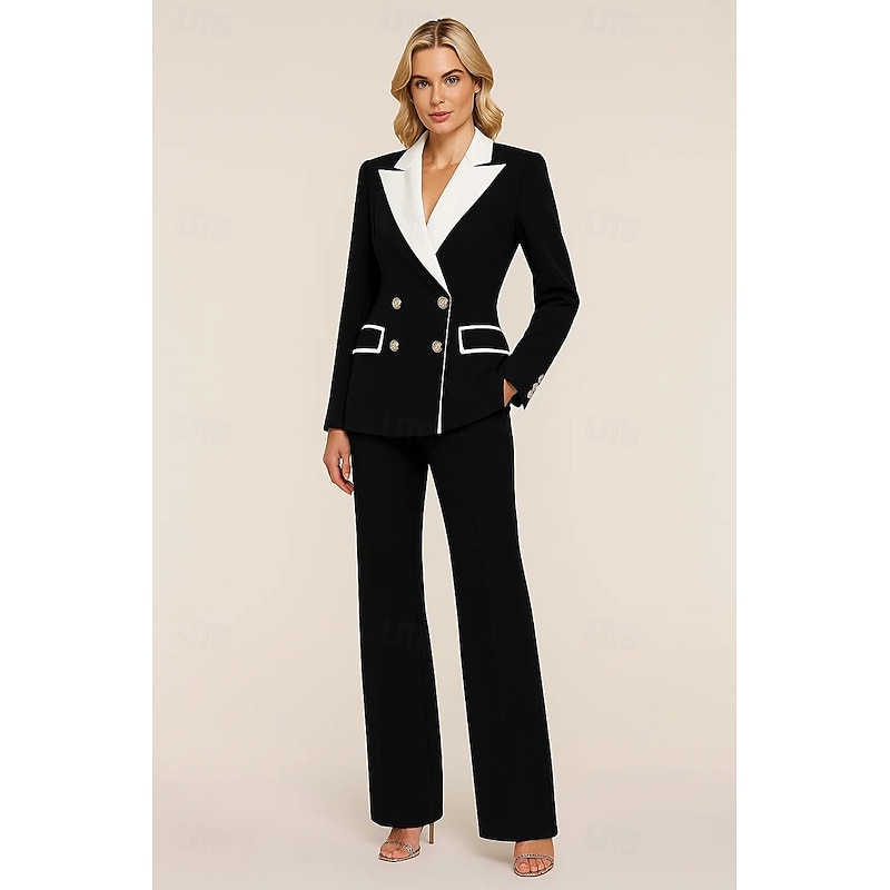 Women's 2 Pieces Suits Formal Wedding Guest Velvet Elegant Minimalist Long Sleeve Floor Length Peak Lapel Double Breasted