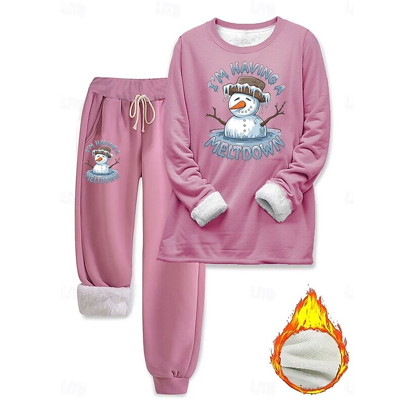 Women's Elegant Warm Fashion Two Piece Sets Tracksuit Pants Sets Long Sleeve Bishop Sleeve Crew Neck Graphic Letter Print Outdoor Vacation Daily Pink Blue Gray Spring Regular Fit