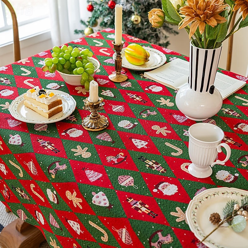 Christmas Luxury Tablecloth, Elegant Red Rectangular Dining Table Cover, Holiday Tea Table Cloth, Festive   Year Home Decoration Table Linen2