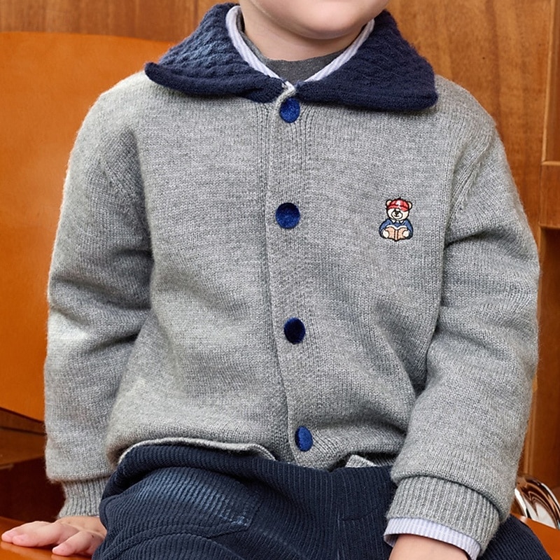 Kids Unisex Baseball Jackets Outerwear Color Block Long Sleeve Comfort Buttons Soft Coat Outdoor Fashion Daily Gray Spring Fall 4 years+2