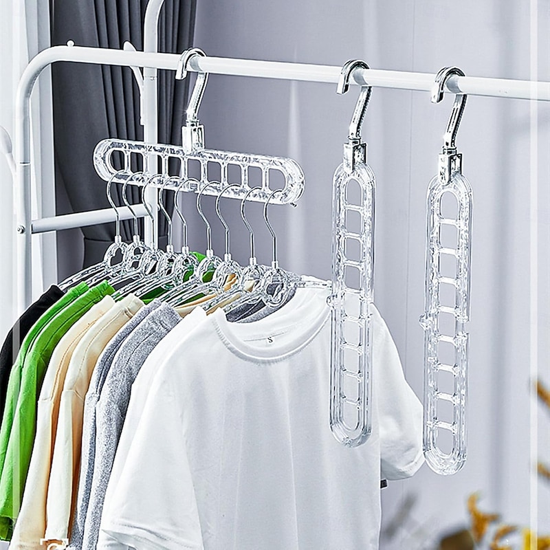 3pcs Space Saving Clothes Hangers 9 Slots Wardrobe Clothing Cascading Hanger Closet Storage Hanger Folding Wardrobe Clothes Hanger Organizer Multifunctional Closet Organizer for Home and Dormitory