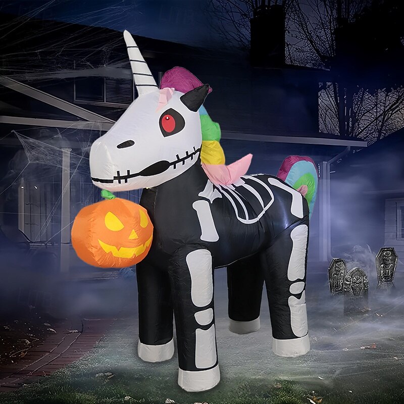1 Pc 1.5M/5FT Halloween Color Skeleton Unicorn Pumpkin LED Inflatable Air Model Indoor and Outdoor Courtyard Garden Party Halloween Festival Atmosphere Decorative Light EU/US/UK/AU Plug2