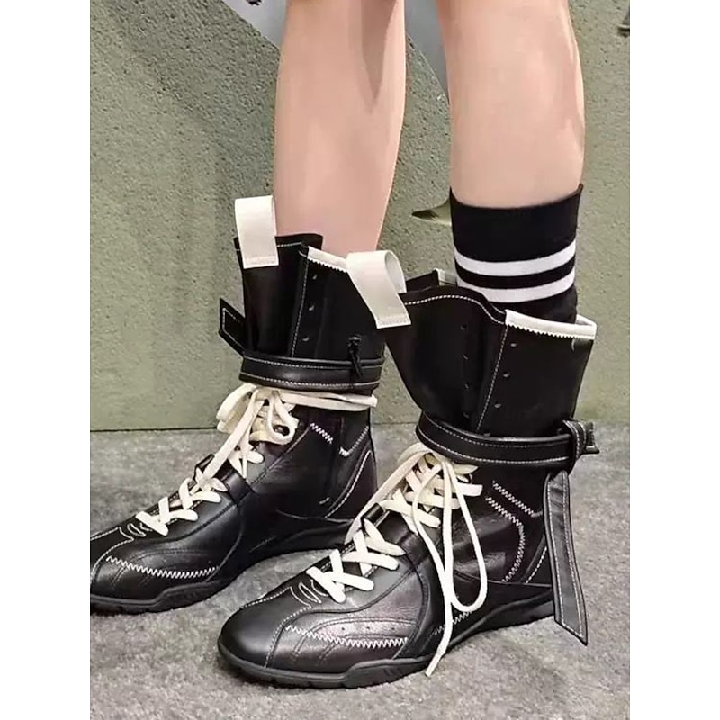 Women's Brown Ankle Boots with - Strap  Boxing Training Style Short Boots for Casual Daily Wear