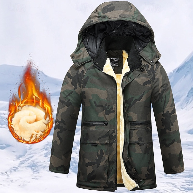 Men's Hiking Jacket Fleece Jacket Puffer Jacket Thermal Set Cotton Winter Outdoor Camo Thermal Warm Top Green Khaki