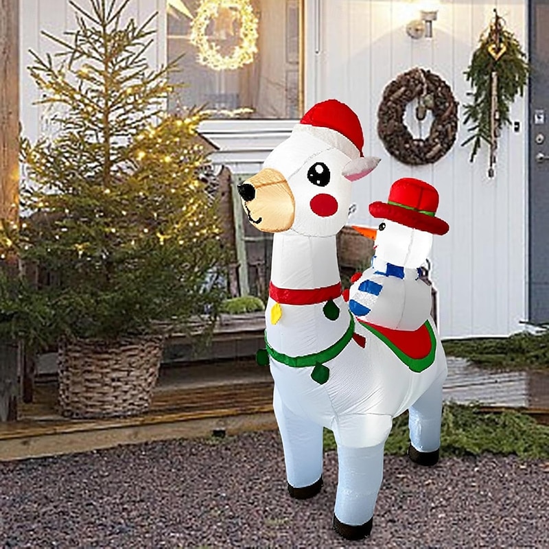 1 Pc 1.8M/6FT Christmas Snowman Riding Alpaca LED Luminous Inflatable Air Model Indoor and Outdoor Courtyard Festival Gathering Christmas Atmosphere Decorative Light EU/US/UK/AU Plug4