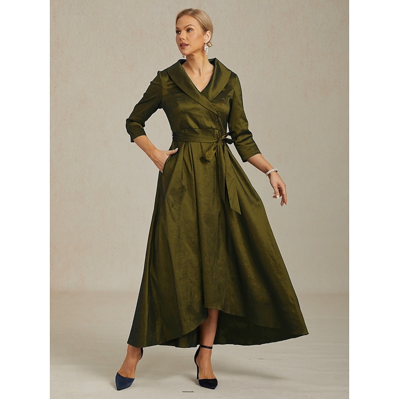 Women's Maxi long Dress Party Dress Elegant Vintage Regular Fit Solid Color 3/4 Length Sleeve V Neck Olive Fall Winter