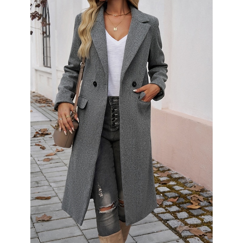 Women's Trench Coat Comfortable Breathable Pocket Buttons Casual Plain Vacation Street Casual Daily Wear Single Breasted Long Turndown Regular Fit Long Sleeve Outerwear Brown Green Dark Gray Spring2