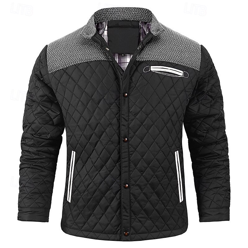 Men's Quilted Jacket Casual Jacket Vacation Daily Warm Patchwork Pocket Fall Winter Color Block Fashion Classic Stand Collar Regular Black Blue Khaki Army Green Jacket2