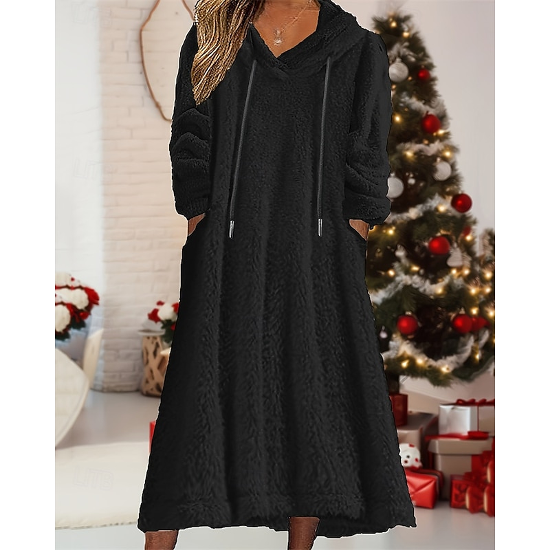 Women's Midi Dress Casual Dress Winter Dress Fashion Modern Daily Weekend Regular Fit Plain Long Sleeve Hooded Black Winter Autumn2