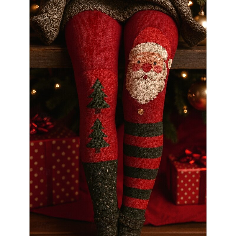 Women's Leggings Vacation Vintage Ethnic Style Full Length High WaistPantsUgly Christmas Graphic Tree Santa Claus 3D Print Novelty Quick Dry Breathability Soft Stretchy Formal Outdoor Vacation claret2