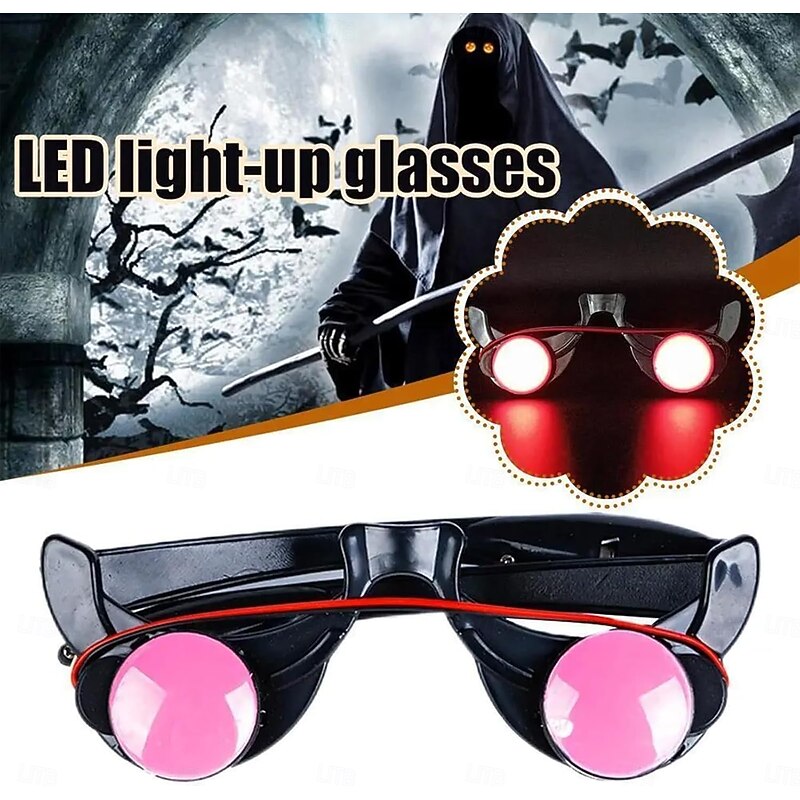 Glowing Red Eyes Glasses Scary Grim Reaper Cosplay Halloween Costume Accessories Light up Glasses Eyewear Rave Party Favors3