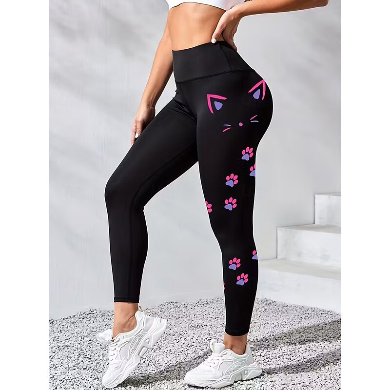 Women's Leggings Vacation Vintage Fashion Full Length High Waist Graphic Animal Cat Printing Thermal Warm Soft Breathable High Elasticity Formal Outdoor Vacation Black Spring Fall Slim Fit