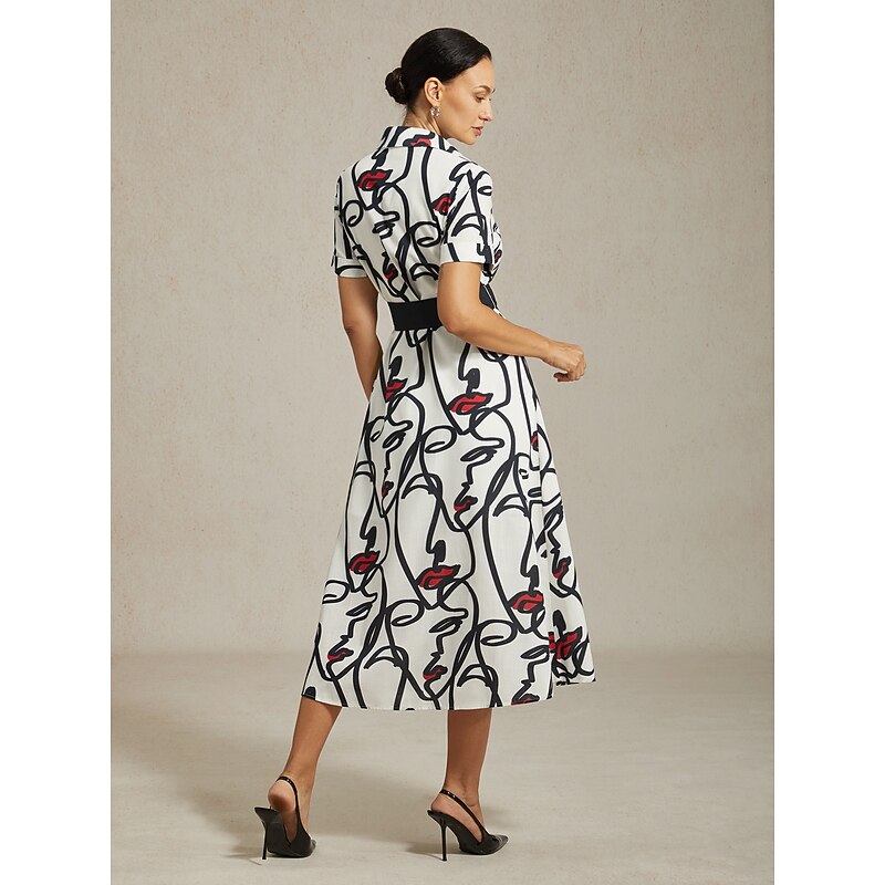 Women's Maxi Dress Shirt Abstract Face Art Short Sleeve Casual Vacation Spring Summer2