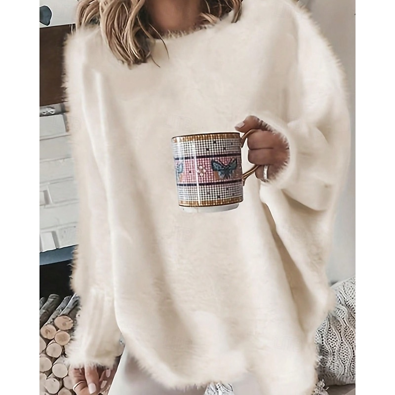 Women's Sweater Pullover Streetwear Casual Pure Color Ribbed Crew Neck Knitted Long Sleeve Regular Tops Knit Outdoor Daily Weekend Apricot Fall Winter