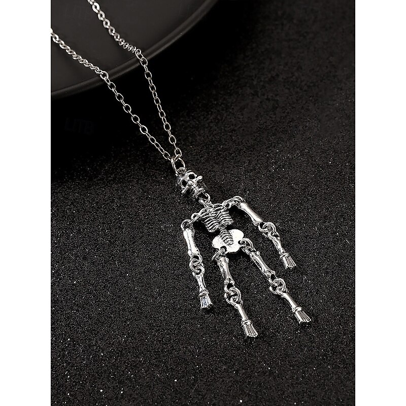 Men's Halloween Skeleton Pendant Necklace – Alloy Gothic Punk Chain Jewelry for Cosplay, Party and Night Out4