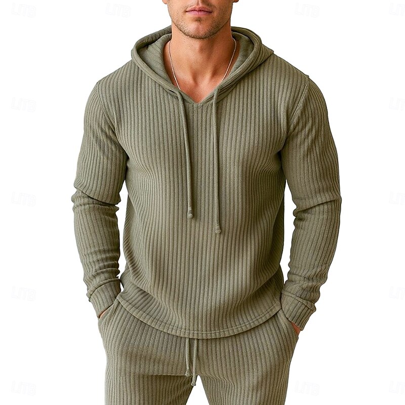 Men's T Shirt Ribbed Knit tee Tee Top Long Sleeve Shirt Long Sleeve Hooded Spring Fall Winter Plain Pit Strip Fashion Designer Basic Knitting Vacation Street Casual Blue Purple Green Top Tee for Men2
