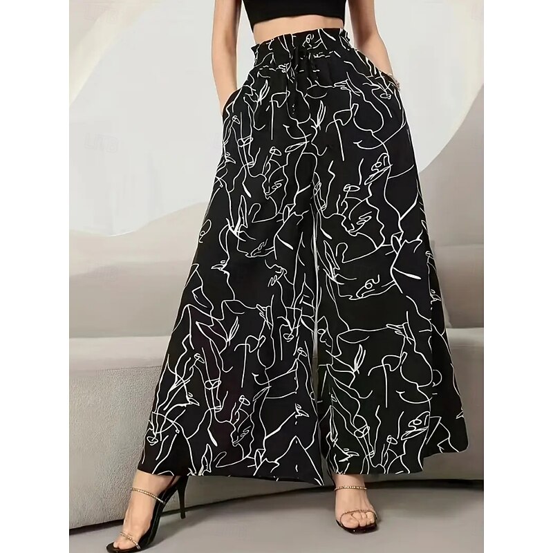 Women's Wide Leg Chinos Fashion Streetwear Casual Full Length High Waist Floral Elastic Waistband Printing Comfy Soft Comfortable Micro-elastic Outdoor Street Black Pink Blue Green Summer Spring Fall