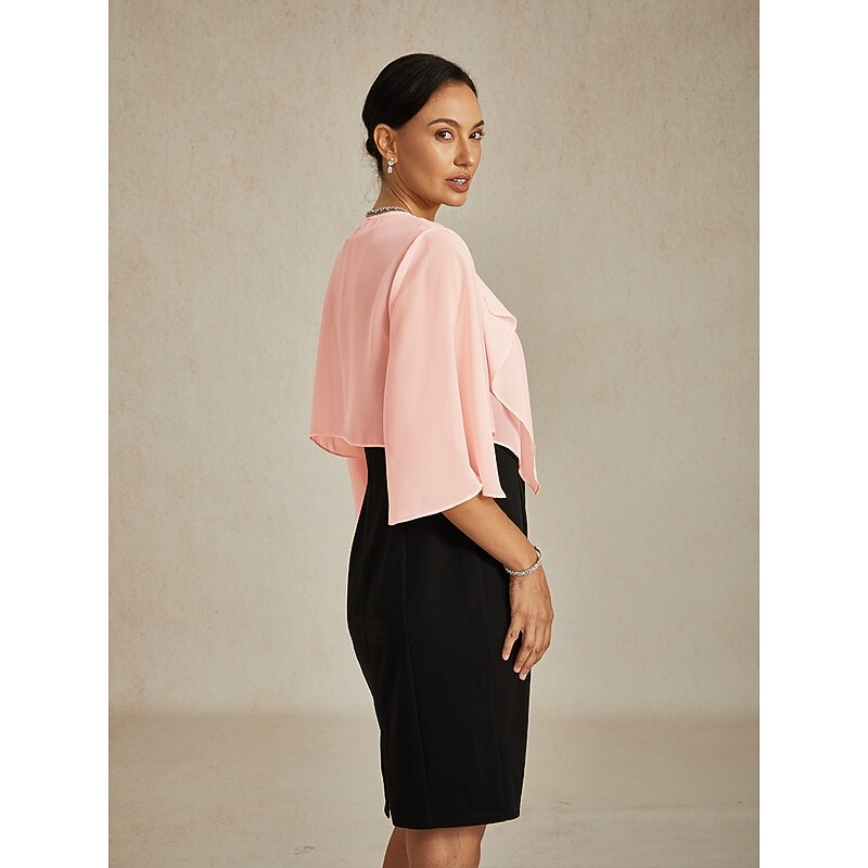 Women's Flowy Tops Chiffon Tops Solid Color Elegant 3/4 Length Sleeve Asymmetrical Crop Tops Wedding Guest Blush Pink Summer Spring Fall4