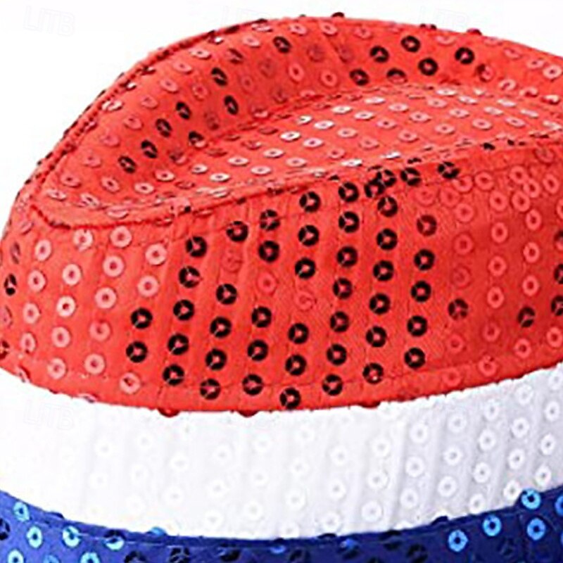 Men's Sun Hat Wild Brim Hat Red Polyester Sequin Fashion Casual Street Festival American US Flag Adjustable Sunscreen Breathable2