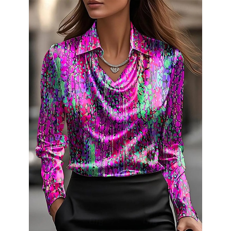 Women's Shirt Ombre Graphic Elegant Stylish Casual Long Sleeve Cowl Neck Regular Tops Work Party Evening Wear Daily Ruched Draped Yellow Blue Purple Orange Summer Fall4