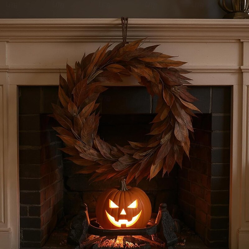 Brown Magnolia Leaf Garland, 6ft Realistic Magnolia Leaf Garland, Artificial Fall Magnolia Leaves Garlands with Pinecones, UV Resistant & Waterproof Fall Decorations for Home, Fireplace, Porch3