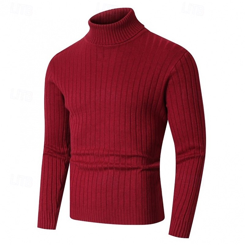 Men's Sweater Pullover Sweater Jumper Ribbed Knit Regular Tops Knitted Slim Fit Plain Turtleneck Knitwear Contemporary Casual Daily Wear Clothing Apparel Fall Black White L XL 2XL4