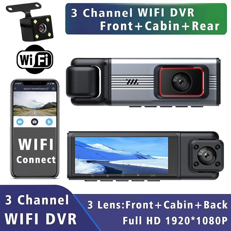 1080p Full HD Car DVR  3 inch IPS Dash Cam with WIFI / Night Vision / Loop recording 4 infrared LEDs Car Recorder
