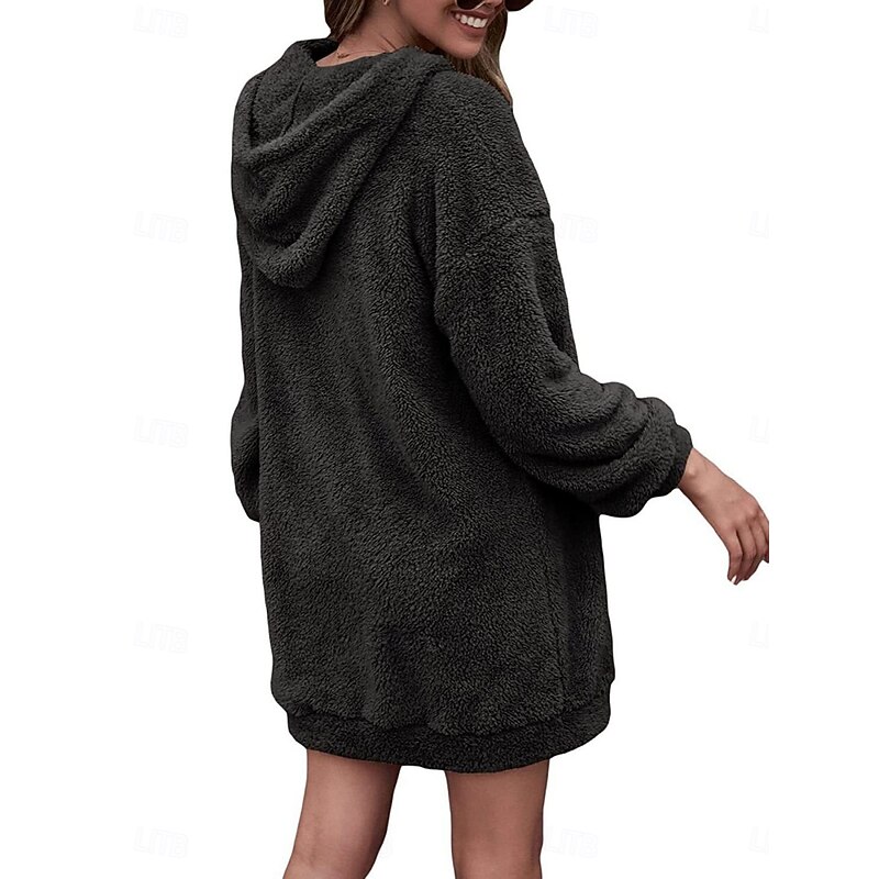 Women's Pullover Hoodie Sweatshirt Plain Casual Long Sleeve Hooded Long Tops Street Dailywear Zipper Pocket Black Fall Winter2