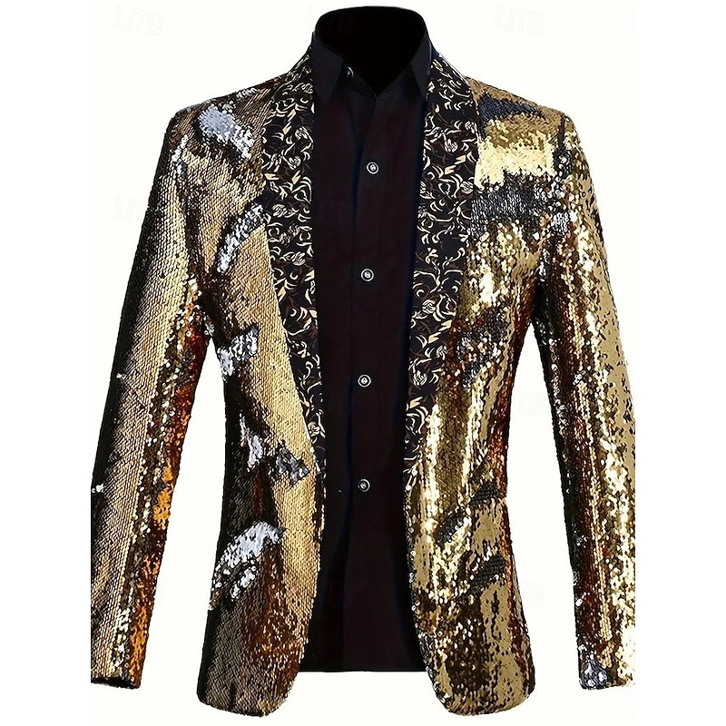 Men's Blazer Jacket Shawl Collar Party Pattern Blazer Gold Slim Fit Tailored Fit Single Breasted One-button2