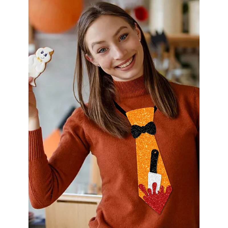 Women's Halloween Glitter Necktie Set - 3pcs Sparkly Pumpkin, Spider and Bat Ties for Costume Party and Cosplay Accessories3