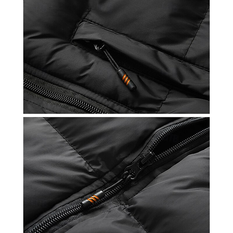 Men's Winter Coat Down Jacket Puffer Jacket Padded Jacket Pocket White Goose Down Vacation Daily Wear Date Regular Fashion Casual Comfortable Thermal Warm Fall Winter Solid / Plain Color Black Khaki4